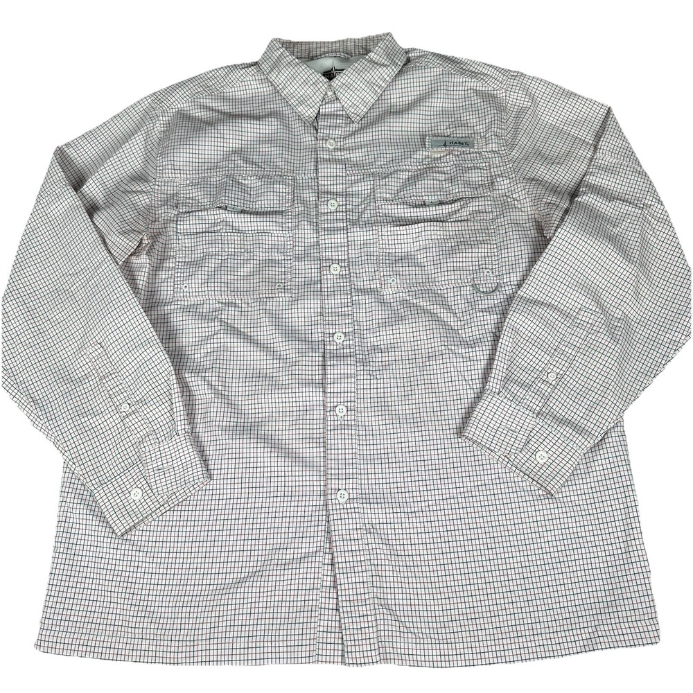 Habit Solar Factor SPF 40+ Fishing Shirt Mens L Vented Red White Long Sleeve